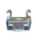 Top Shelf 12-24 Zinc Cage Nuts 100 Count Snap In Square Hole Rack Hardware close-up of zinc plated spring steel nut for mounting.
