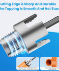 Close-up of All In One PVC Pipe Threading Tool for 1/2 and 3/4 inch pipes with dual function internal and external threads.