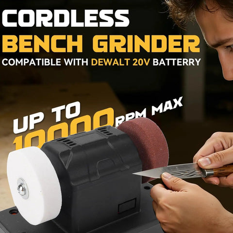 Depisuta Cordless Mini Bench Grinder With 2000 To 6000Rpm Variable Speed And Dual Grinding Wheels for sharpening knives in use.