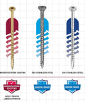 Comparison of R4 9x2 Inch Multi-Purpose Framing Screws With Climatek Rust Resistant Coating for various environments