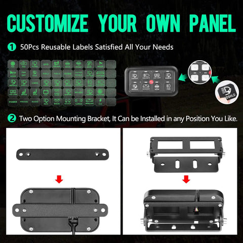 8 Gang Switch Panel For Trucks Boats ATVs UTVs SUVs Caravans And Marine Slim Waterproof LED On Off Panel 12 24V 60A 1200W labels and brackets