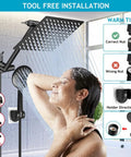 8 Inch Rain Shower Head With 11 Inch Adjustable Arm And 60 Inch Hose, High Pressure Handheld Combo With user showering