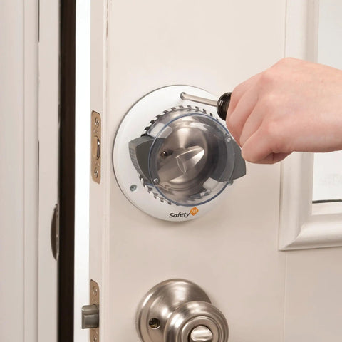 Secure Mount Deadbolt Lock For Kid Safe Home Use No Adhesive Needed Behind Existing Hardware Dual Action System installed on door