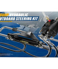 Beefed Up 200HP Hydraulic Outboard Steering Kit For Boats With Electroplated Steering Wheel, Helm Pump, Hydraulic Cylinder And 26Ft PU Hoses