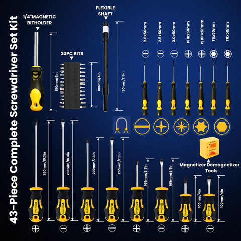 43-piece all in one magnetic screwdriver set with case for home repairs and DIY projects precision bits and flexible shaft