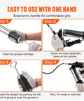 Steps to use 6000 PSI Air Powered Grease Gun for heavy duty lubrication with 14 oz load and 18.5 inch flexible hose instructions.