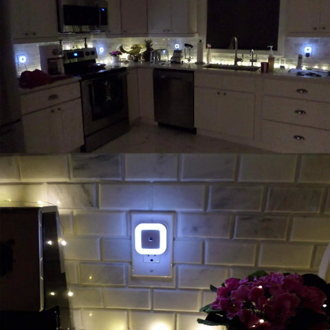 LED Night Light With Smart Sensor Dusk To Dawn Plug In 0.5W Daylight White lighting a kitchen counter at night