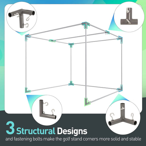 1-3/8 Inch Corner Kit For Golf Practice Cage Frames, 10 Piece Powder Coated Triple Corner Bracket Set With Threaded Eye Bolts, Right Angle And Dual Connection Brackets, Canopy Fittings For Backyard Indoor Outdoor Nets, Gray