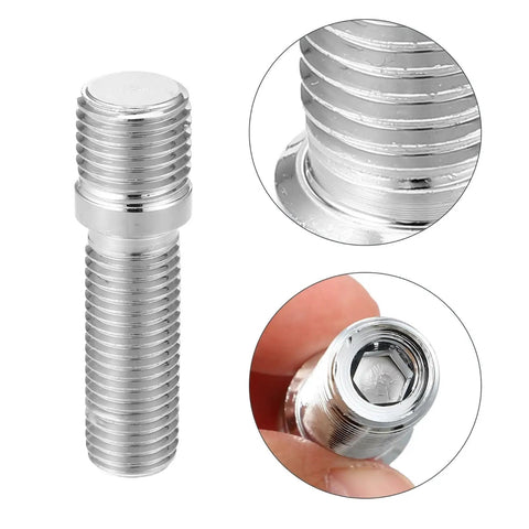 Upgrade Your Ride With Premium Lug Wheel Studs Kit Perfect For VW GTI Jetta And Passat Ensures Rock Solid Hub Connection And Max Durability For Safe Driving On Any Road Condition. chrome steel wheel stud with threaded ends and hex socket detail