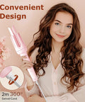 One Click Automatic Hair Curler With Four Heat Settings And Three Timer Options For Beachy Long Lasting Curls Rotating Curling Wand Anti Scald Anti Tangling Auto Shutoff Pink with model holding device