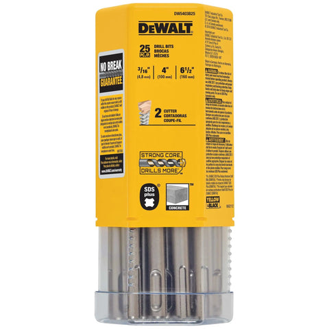 Rock Carbide SDS Plus Hammer Bit Set 25 Pack Three Sixteenths Inch Diameter Four And A Half Inch Length Six And A Half Inch Overall