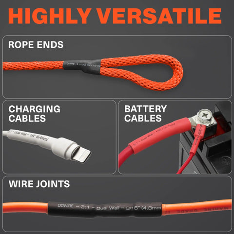 Must-Have Heat Shrink Tubing Kit 3:1 Adhesive Lined Waterproof Marine Grade Black on rope, charging, battery cables, wire joints.