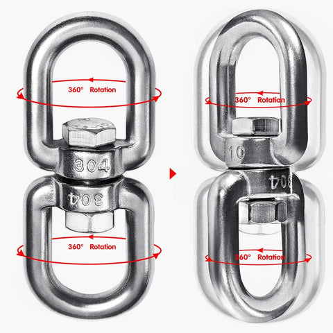 Badass Heavy Duty 304 Stainless Steel Double Ended Swivel Eye Hook With Rust Proof Snap Hooks For Tree Swing and Spinner Hanger Smooth 360 Spin.