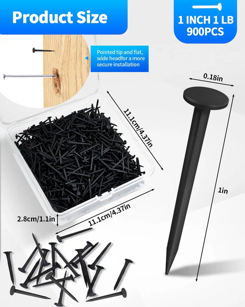 Heavy Duty Black Upholstery Tacks 1 Inch Bulk Furniture Hardware For Fast Home Repairs Strong Steel Pins displayed in a clear box.
