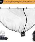 12ft Lightweight Hammock Bug Net for Camping, Easy Setup, Ultra Breathable 360 Degree Coverage, includes ridgeline and storage bag
