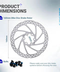 160mm 6-Bolt Stainless Steel Disc Brake Rotor for Road, MTB, BMX Bikes, showing dimensions and 6 bolts included