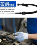 Mechanic using Flexible Black Aluminum And Stainless Oil Dipstick For LS Engines 4.8L 5.7L 6.0L With Teflon-Lined Braided Housing