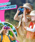 Kids Binoculars For Outdoor Adventures That Are Totally Fun, Great For Bird Watching, Camping, And Hiking, Designed For Ages 4 5 6 7 8, Ideal Gift For Girls And Boys, Lightweight Easy Grip, Real Optics, Durable Toy For Curious Explorers, kids using blue and pink 4x30 binoculars outdoors