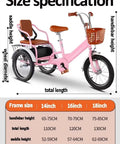 Outdoor Three Wheel Tricycle With Pedals For Travel Red 18 Inch Adult Tandem Rickshaw With Back Seat Guardrails and Size Chart