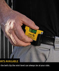Person clipping Magnetic Pocket Level Pro For Quick On The Go Adjustments Mini Aluminum Frame to belt
