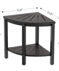 Bamboo Corner Shower Stool Bench Waterproof With Storage Shelf For Bathroom And Inside Shower Perfect Seat For Shaving Legs Easy To Clean Non Slip Black, showing corner-friendly design and dimensions.