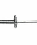 Close-up of Large Flange Pop Rivets 3/16 in x 3/4 in Aluminum, corrosion-resistant fastener, open-end design for DIY use.
