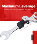 Universal Wrench Extender For Half Inch Drive Breaker Bars And 21 Millimeter Hex Drive, shown with cheater bar in use