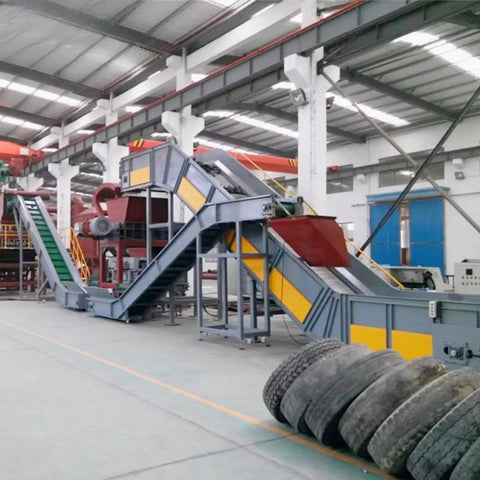 No Nonsense Commercial Dual Rotor Tire Volume Reducer With High Torque Two Shaft Setup for shredding tires in operational facility.