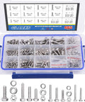 GLARKS 665-piece stainless steel hex screws, nuts, washers and gaskets in blue storage case (M3–M6)