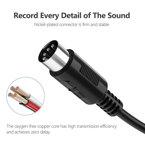Close-up of 5-pin connector on 2 Pack 3 Foot 5 Pin MIDI Cables Male To Male DIN Connectors For MIDI Keyboard, Synth, Rack Synth