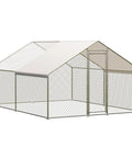 Heavy Duty Large Metal Chicken Coop With Cover Outdoor Run And Spire Roof Enclosure for Backyard Farm Housing