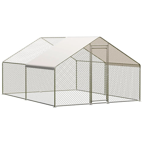 Heavy Duty Large Metal Chicken Coop With Cover Outdoor Run And Spire Roof Enclosure for Backyard Farm Housing