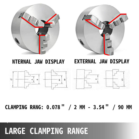 4 Inch Self Centering Lathe Chuck With Three Jaws And Two Sets Of Jaws For Grinding And Milling Machines, jaw display diagram