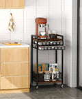 Rustic Brown Four Tier Coffee Cart With Smooth Locking Casters And Deep Pod Tray, 12.5x17x33.7 inches in kitchen corner.