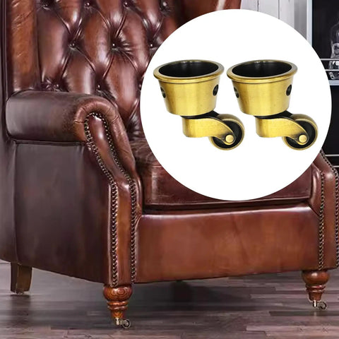 Vintage Zinc Alloy Swivel Casters 2 Pack, 1-3/4 Inch OD, Antique Brass Bronze Finish on a leather chair