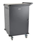 Heavy Duty 48 Port Mobile Charging Cart And Rolling Storage Station For Tablets Chromebooks And Laptops Total Game Changer No Sweat Workspace Rig Black, steel frame with locking wheels.