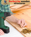 Person using drill with 4 Inch Wood Screws 200 Piece Set For Deck And Fence Projects Exterior Construction Screws