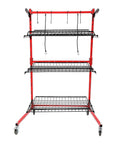 Front view of Heavy Duty Steel Rolling Parts Rack For Auto Body Shops Three Shelf Cart With Locking Casters, Boss Grade Garage Storage Organizer For Bumpers Fenders Doors Hoods Built Like A Beast Durable Powder Coated Finish