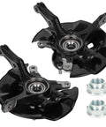 Pair Front Steering Knuckles Paired With Prepacked Bearing Hubs For Honda Civic 2012, showcasing steel construction and installed hubs.