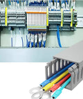 Grey U Shaped PVC Cable Raceway And Wire Management Trunk Kit Featuring An Open Slot For Slick Cord Concealment and neat home office organization.