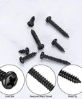 M3 Self Tapping Wood Screws Set, Zinc Plated Carbon Steel Pan Head Phillips Screws, showing various sizes with cross slot and sharp tips.