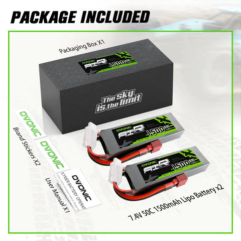 Two Pack 7.4V 1500mAh 50C LiPo Battery 2S with Soft Case Deans T Connector for Foamy RC Planes Helicopters RC Cars