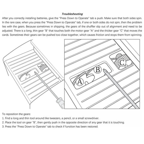 Illustration of gear adjustment for 4 Deck Automatic Card Shuffler With Plug In And Battery Power For Home Poker Nights