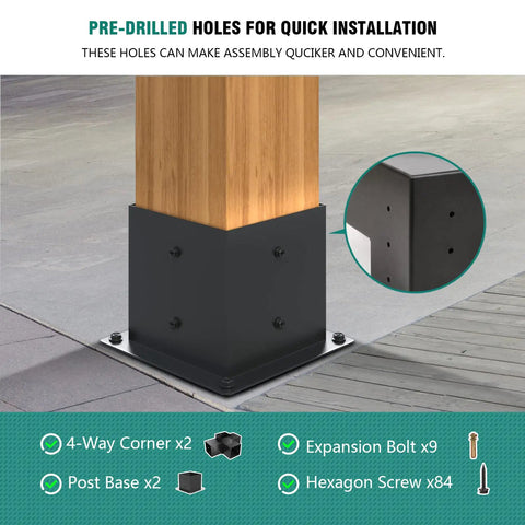 Two Pack 4x4 Pergola Brackets Kit With Four Way T Brackets And Corner Bracket For Gazebos And Sheds Post Base For 3.5x3.5 Inch Wood Beams Patio Sunshade Mount Holes