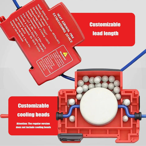 5 Pack Automatic Fire Extinguisher Guide Rail Mount Thermal Sensor Heat Activated Aerosol Suppression System 20g showing customizable cooling beads and lead length.