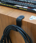 Guitar Cable Organizer Set 2 Pack Peel And Stick Cable Holder And Studio Hook with upgraded 3M adhesive on wooden desk
