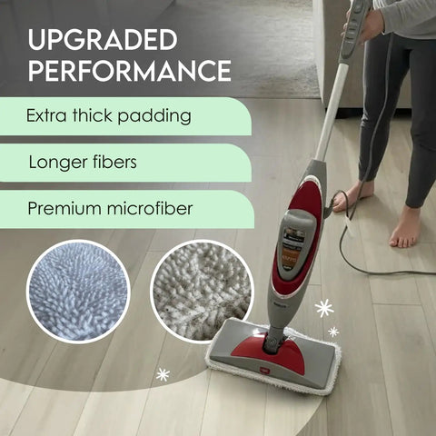 Microfiber 4 Pack Mop Pads For Shark Steam Mops SK And S Series Replacement Pads used during cleaning demonstration