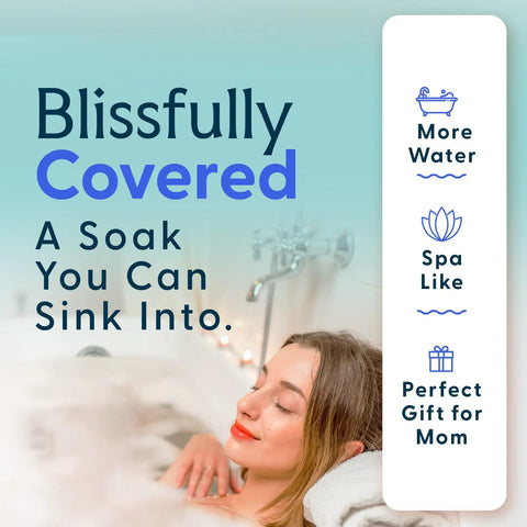 Bottomless Bath Overflow Drain Cover In Polished Bronze Tub Accessory Built To Hold Extra Inches Of Water And Ban Dreadful Trickle Sounds For A Straight Up Game Changing Spa Night with woman enjoying a bath.