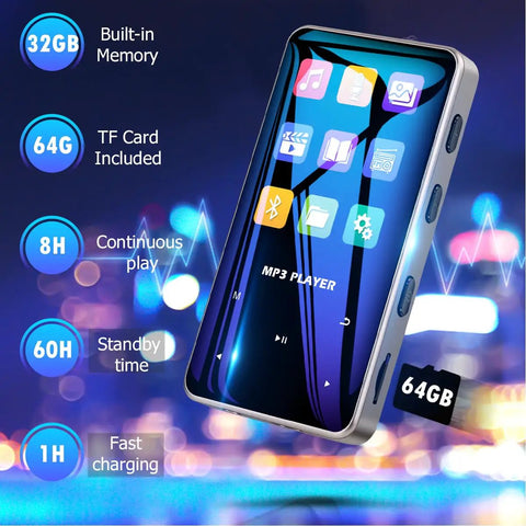 96GB Bluetooth 5.0 MP3 Player With Lossless Music MP4 Support FM Radio HD Speaker Super Light Metal Shell Touch Button Control