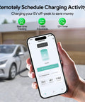 Hand holding smartphone displaying app control for Rock Solid Level 2 Electric Vehicle Charger With Smart App Control 48 Amps 240 Volt.